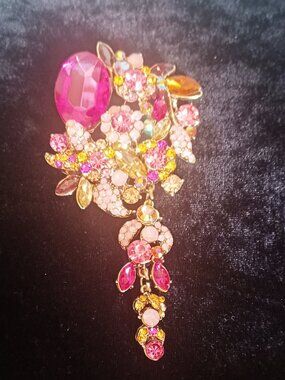 Large 4.5" PINK Rhinestone Brooch